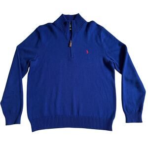 Polo by Ralph Lauren Preppy Mens Quarter Zip Blue Sweater Size Large EUC Vintage